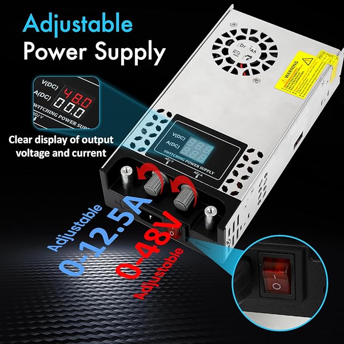 Adjustable 0-48V Power Supply 12.5A 600W, 110V AC to DC 0-48V Buck Converter 0-12.5A 600W Power Supply with LCD Display Adjustable Voltage Current 110V/220V AC to 48V DC Converter