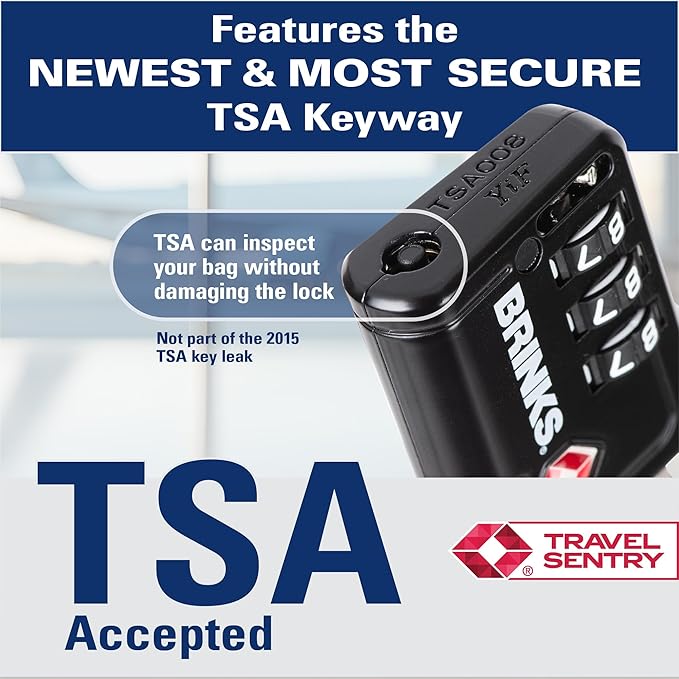 Brinks TSA Accepted Indicator Luggage Lock, Black - Resettable 3-Dial Combination, 1.5 inch Long Cable Shackle, New More Secure TSA008 Key, 4 Pack