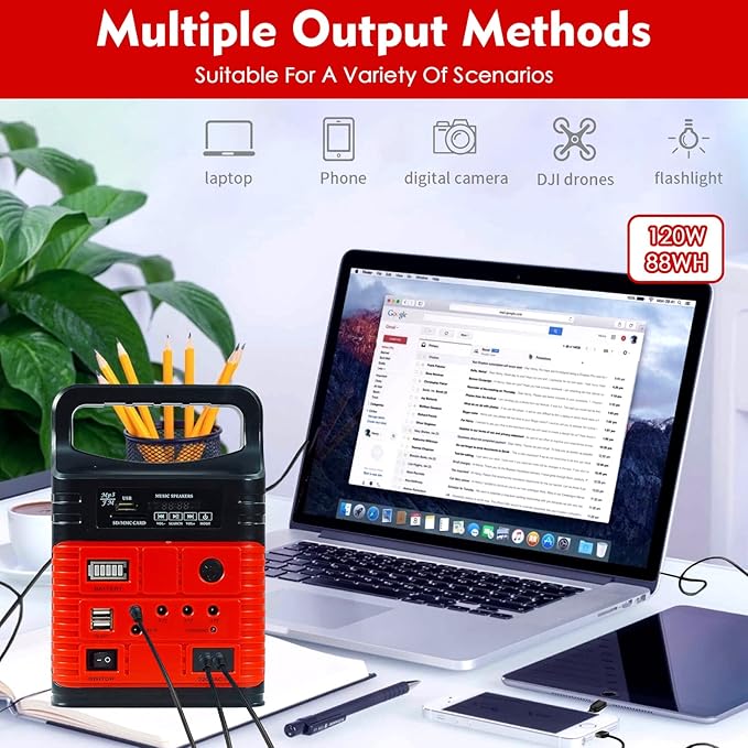 Solar Generator - Portable Power Station for Emergency Power Supply,Portable Generators for Camping,Home Use&Outdoor,Solar Powered Generator With Panel Including 3 Sets LED Light (Red Color)