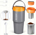 Portable Coffee Maker Mug for Travel,Mini Espresso Coffee Machine,20 oz Thermos Cup with Lid Fast Extraction Electric Filter Brewer,Insulated Stainless Steel Tumbler (Grey)