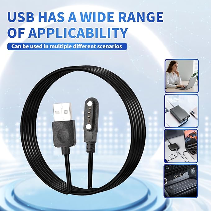 Smart Watch Charger Cable, Universal Magnetic SmartWatch Accessories Charger Cable 4 Pin Cord, Charger Contact pin spacing 7.62 mm for Smart Watch, Fitness Tracker (1)