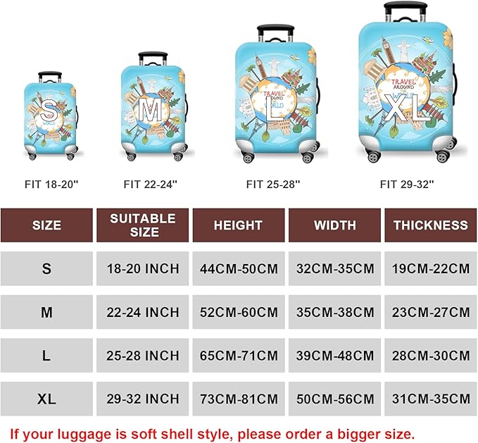 WUJIAONIAO Travel Luggage Cover Baggage Suitcase Cover Protector Skins 18-32 Inch (ocean, XL (for 29-32 inch luggage))