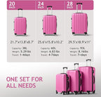 3 Piece Luggage Sets, Lightweight ABS Suitcase with 4 Spinner Wheels ＆ TSA Locks, Hardside Carry On Luggage Durable Suitcase Set for Family Travel Business - Pink, 20/24/28