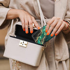 Credit Card Holder, Mini Aluminum Card Wallet RFID Blocking Slim Metal Hard Card Case for Women Men, Green Black Marble