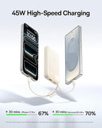 Baseus 20000mAh Compact Portable Charger 45W, CCC Certified Power Bank Built-in USB-C Cables, Travel Essential PD Fast Charging Battery Pack for iPhone 17/16 Series Galaxy S25/S24 Ultra Google iPad