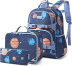 mommore Kids Backpack for Boys 4-8 with Lunch Box Elementary Kindergarten Preschool School Backpack 15'' Fit Folders Bottles, Galaxy