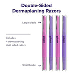 Plum Beauty Double-Sided Dermaplaning Razors (4-Pack) – Dual-Blade Facial Razors for Women - Precision & Large Blades for Brows, Upper Lip, & Cheeks - Peach Fuzz Remover & Exfoliating Face Tool