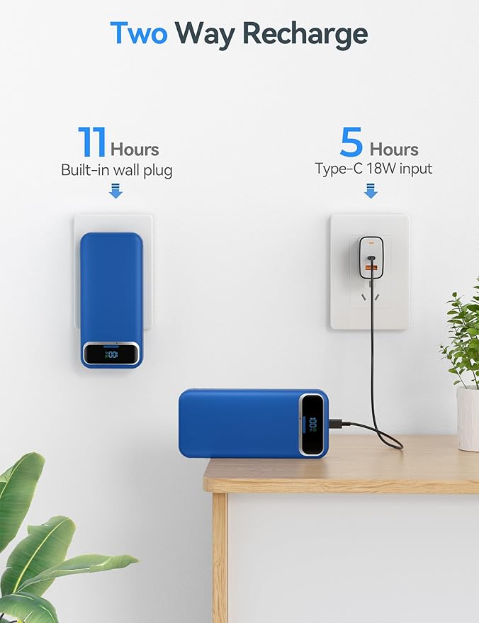 20000mAh Lightweight-Portable-Charger-Power-Bank with Built-in Cables and AC Wall Plug, PD20W USB-C Fast Charging Battery Pack, LED Display External Travel Phone Charger for All iPhone,Samsung,Android