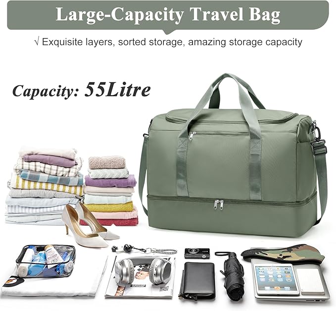 Extra Large Travel Duffle Bag,Carry on Overnight Weekend Bag with Shoes Compartment,Weekender Bags for Women for Travel Business Trips Sport Hospital