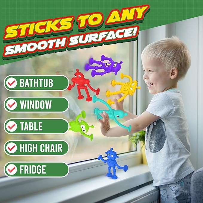 Baby Bath Toys Suction Toy: No Hole Bath Toy for Toddlers - Robot Fidget Suction Cup Toys - Window Building Sensory Toy for Boys Girls Travel Gifts - Travel Essential Road Trip Activities for Kids