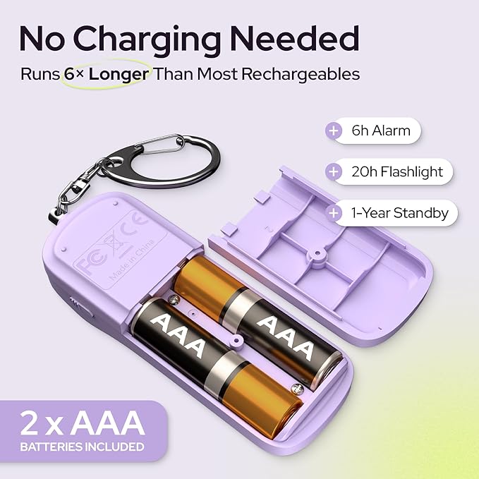 Weten Personal Safety Alarm Keychain - 130dB Siren, LED Light, Panic Pin – Compact Self-Defense Device and Emergency Whistle Alternative for Women, College, Travel, and Night Walk Protection (Purple)