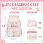 PIG PIG GIRL Corduroy Backpack 3PCS Kids Backpack for Girls School Bags for Middle School Students Book Bag for Elementary Primary Kawaii Ita Backpack with Lunch Box Pencil Case Set, Beige Strawberry