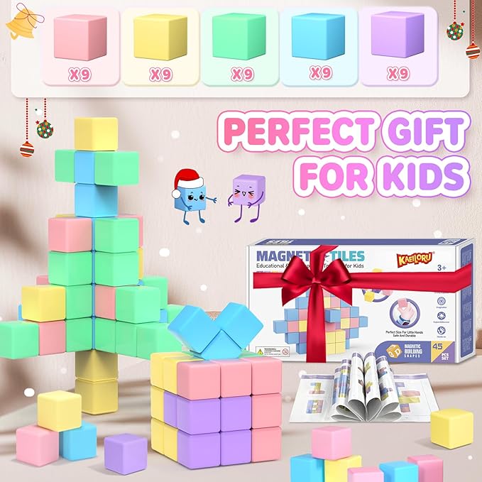45pcs Magnetic Blocks for Kids Ages 3-5,Magnetic Building Blocks for Toddlers Girl Toys,Creative Sensory Toys 4-8 Magnet Cubes Toys Gifts for 3 4 5 6 7 8 Year Old Boys & Girls Valentines Day Toy