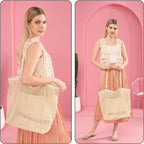 Iioscre Beach Bag for Women, Causal Hobo Pool Bags with Zipper Inner Pocket, Foldable Swim Tote Bag for Vacation Essentials