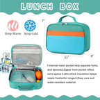 Backpack Set for Girls Boy Kids Backpack with Lunch Box for Elementary Primary Kindergarten School Bag (Lake Green Blue Set, Large)