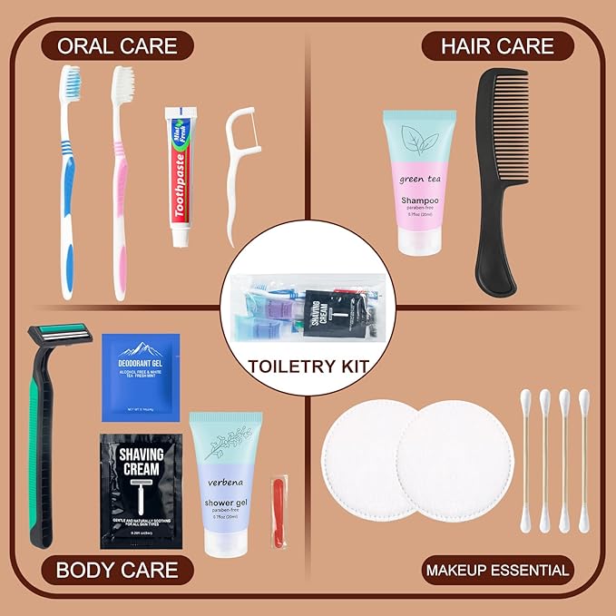Bulk Travel Size Toiletries Kit Travel Toiletry Kit for Women,Bulk Homeless Care Package Supplies in Zip Pouch,Toiletries Set for Camping Hotel Homeless Charity Men Women Students (4)