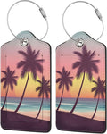 2 Pack Luggage Tags for Suitcases, PU Leather Bag Tag with Privacy Cover Address Card Travel Essentials-Beach Palm Tree