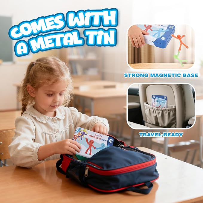 20Pcs Magnetic Travel Toys, Magnets Men for Kids with Metal Box, Airplane Car Travel Fidget Toys Portable Road Trip Activities Essential, Classroom Toys for Kids Birthday Stocking Stuffers Gifts