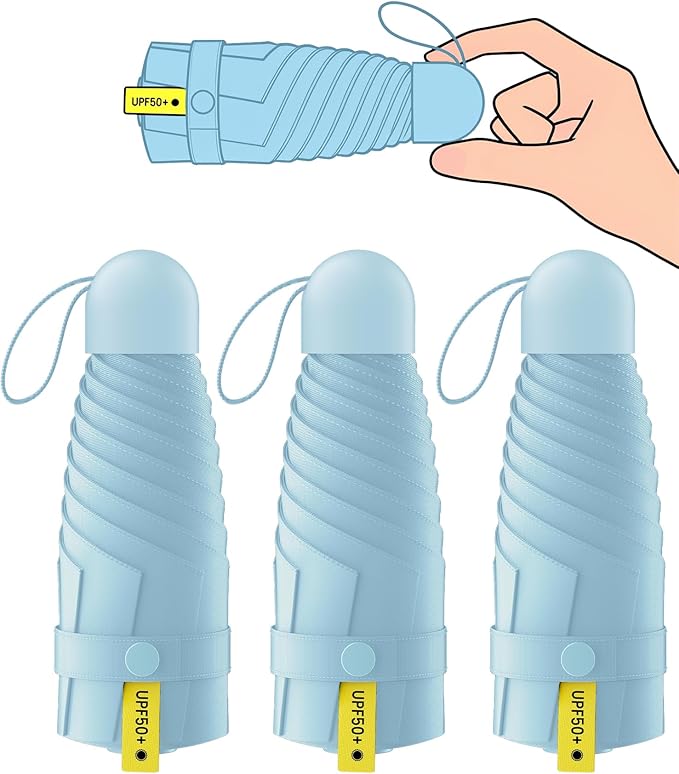 LMUGOOS 3 Pack Travel Mini Umbrella Small Compact, Portable Umbrella with UV Protection UPF 50+, Rainproof & Sunproof Folding Umbrella, Backpack & Pocket-Friendly