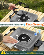 2 Propane Burners Camping Stove, 30,000 BTU Folding Camp Stove with Windproof Grates and Frying Pan,Portable Camping Stoves with Carrying Bag,Camping Essentials for Tailgating/Grilling/Coffee,Titanium