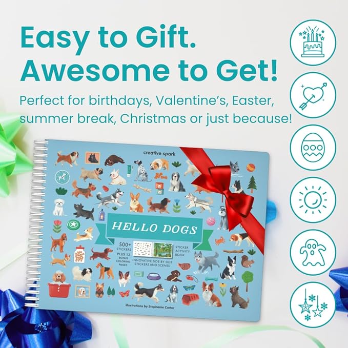Hello Dogs 500+ Kids Sticker Book by Cupkin Toddler Airplane Travel Activity Coloring and Sticker Book, Road Trip Essentials, 12 Coloring Pages 12 Scenes for Ages 2–8 Years