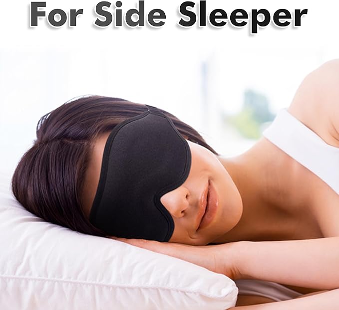 Sleep Eye Mask for Men Women, Sleeping Mask for Side Sleeper, Travel Blackout Night Blindfold Eye Shade Cover with Adjustable Strap (Black)