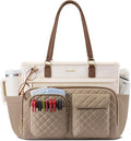 LOVEVOOK Tote Bag, Work Bags for Women with Large Cup Holder, Large Capacity Teacher Tote with Multi Pockets, Nurse Diaper Tote with Padded Laptop Compartment, 15.6 Inch Khaki Beige