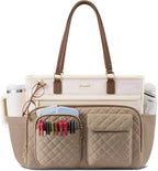 LOVEVOOK Tote Bag, Work Bags for Women with Large Cup Holder, Large Capacity Teacher Tote with Multi Pockets, Nurse Diaper Tote with Padded Laptop Compartment, 15.6 Inch Khaki Beige