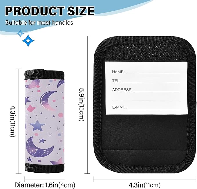 Celestial Moons Planets Luggage Handle Wrap for Suitcase Luggage Tags Handle Covers Identifiers Soft Decorations Travel Accessories 2 Pack