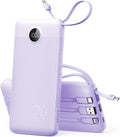 VRURC Portable Charger Slim 20000mAh Power Bank,22.5W PD Fast Charging Travel Essentials Powerbank 4-Built-in-Cables&2 Extra Ports Compatible with iPhone,iPad,Galaxy,Android (Purple)