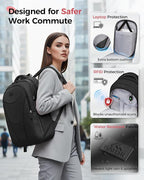 MATEIN HER Work Backpack with Lunch Compartment, Water Resistant Laptop Backpack for Office Commute with Water Bottle Holder & RFID Pocket, Teacher Nurse Travel Bag Fits 17.3'' Computer, Black