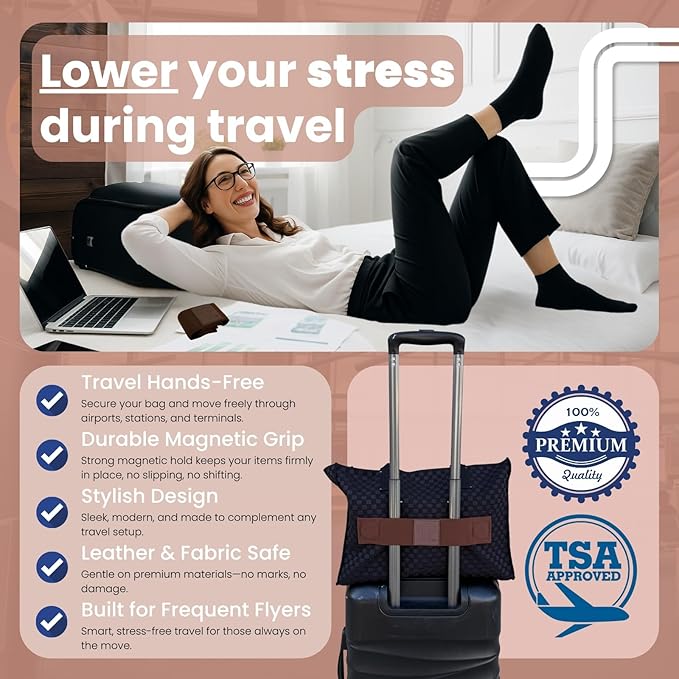 Trolley Strap Carryon Luggage Strap Over Suitcase Handle for Attaching Carryon Bag Travel Accessories TSA Approved Carry-On Add a Bag Belt Sleeve for A Tote Backpack Purse (Dark Brown)