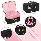 OCHEAL Makeup Bag,Travel Makeup Organizer Bag, Cute Cosmetic Bags for Women Girls Travel Toiletry Bag Traveling With Brush Slot And Divider-Cat