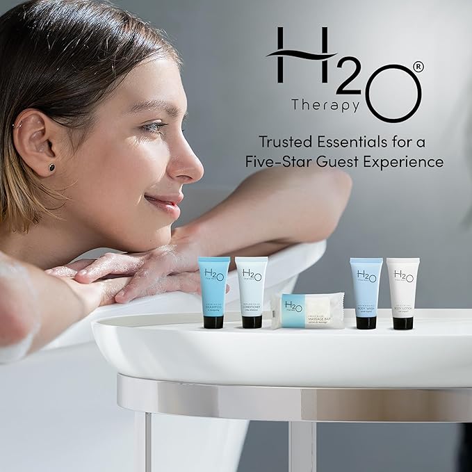 H2O Therapy Hotel Soaps & Toiletries Bulk Set | 1-Shoppe Amenities Kit | 0.85oz Shampoo & Conditioner, Body Wash, Lotion, 1oz Bar Soap | Travel Size | 75 Pieces