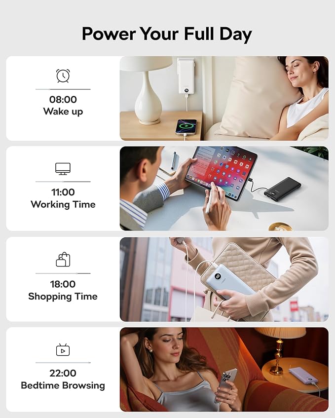 VEGER All in One Travel Portable Charger with Built-in AC Plug & Cables, 10000mAh Slim Power Bank Battery Pack, 15W Fast Charging Compatible with iPhone, Samsung, Android-Black