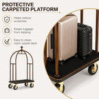 Hotel Luggage Cart, Heavy Duty Bellman Cart with 1600 lbs Capacity, 8" Silent Wheels, Stainless Steel Rolling Luggage Trolley with Carpet Deck for Hotels, Resorts & Apartments(Champagne)