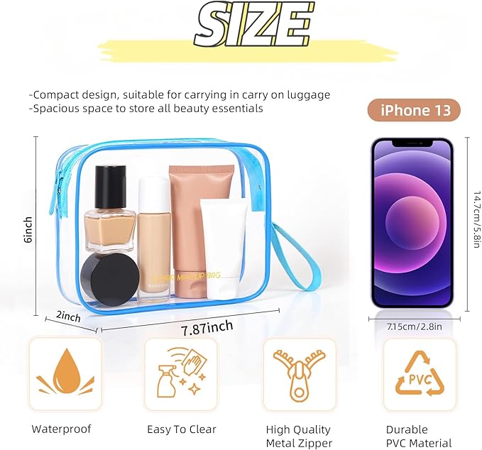 Icramsy Clear Makeup Bag,2 Pack TSA Approved Toiletry Bag Travel Toiletry Bag Hanging Makeup Cosmetic bag for Women Men (Blue)