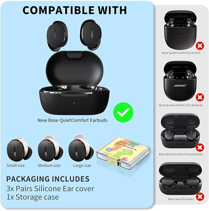 [3 Pairs] Ear Tips Covers for New Bose QuietComfort Earbuds, Sport Anti-Slip EarTips Silicone Anti Scratches Replacement Ear Covers Earbuds Accessories (S/M/L) (Off-White)