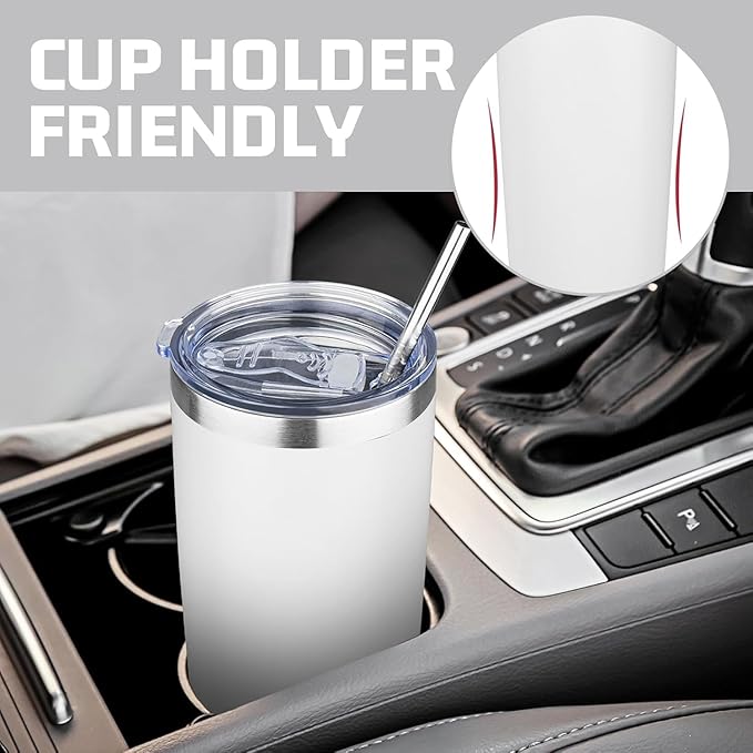 20 oz Tumbler with Lids and Straws, Stainless Steel Insulated Travel Coffee Mug, Double Wall Vacuum Insulated Tumblers, Powder Coated Coffee Tumbler for Cold & Hot Drinks (White, 6 Pack)