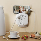BN-LINK 3-Outlet Extender, Multi Plug Outlets with 3 USB Ports (3.4A Total), Dusk-to-Dawn Sensor Night Light, Surge Protector with Top Phone Holder, for Traveling, Home, School, Office