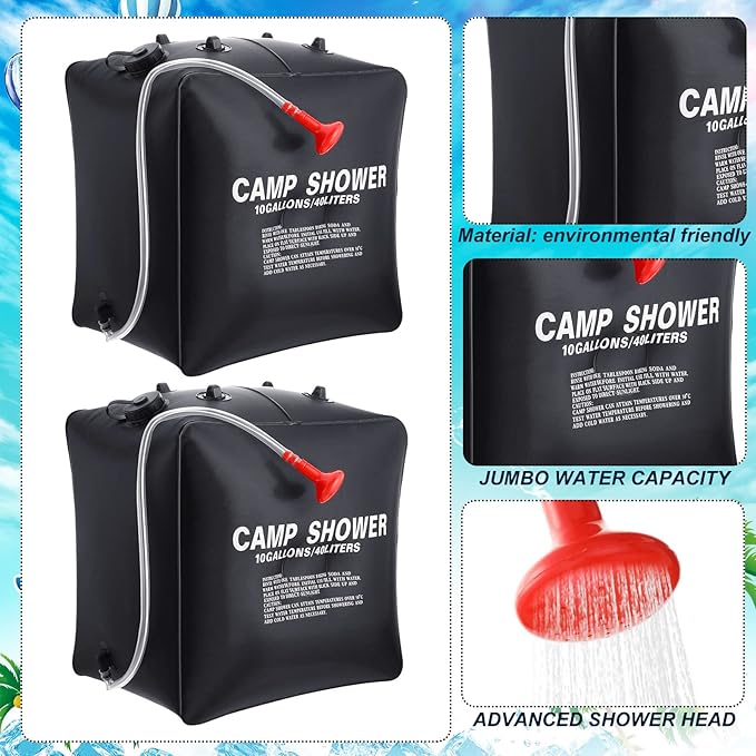 Retisee 10 Gallons/ 40L Solar Camping Showers with Hot Water Portable Camping Shower Bag with Removable Hose Nylon Ropes for Outdoor Hiking Climbing Traveling