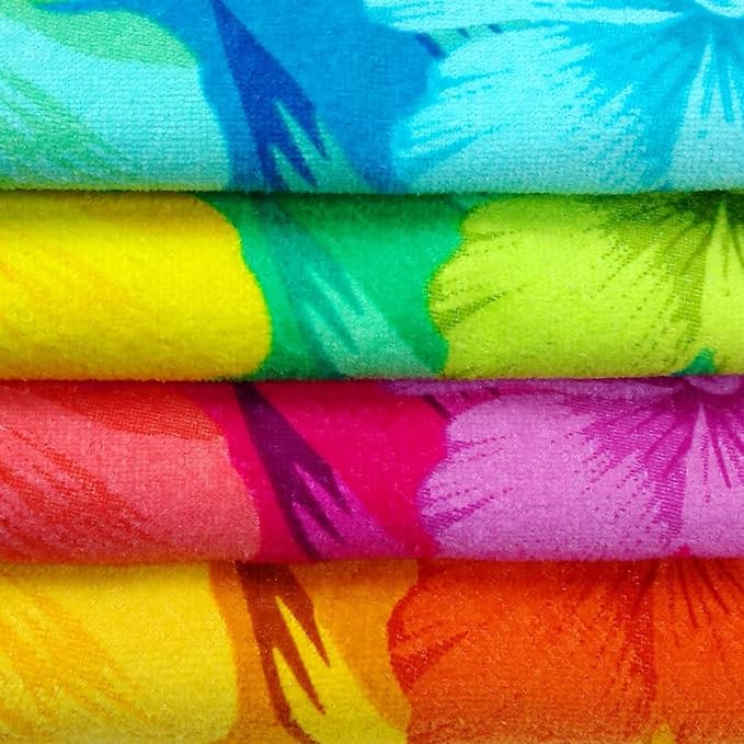 Kaufman - Colorful Hibiscus Beach Towels | 100% Cotton with Ends Hemmed | 30" x 60" | Colorful Soft & Absorbent Pool Towels for Adults and Kids | Fiber Reactive | 4 Pack