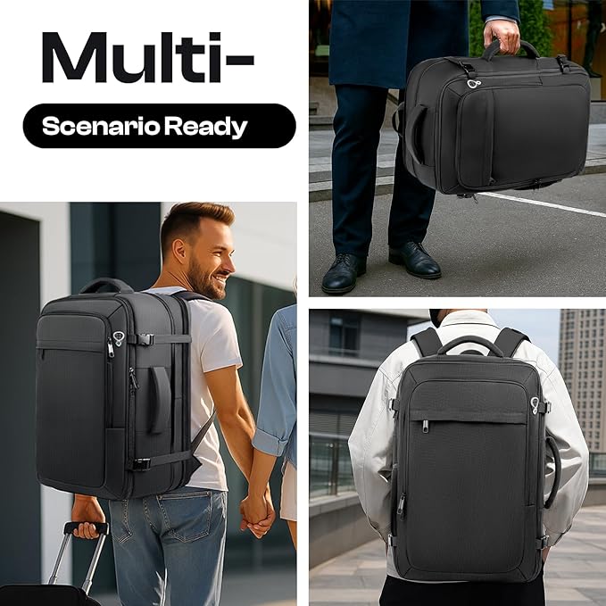 Carry on Backpack for 1-10 Days Trips, Extra Large 40L-50L Travel Backpack TSA Approved, Expandable Laptop Bagpack, Water Resistant Bag Compatible with 17.3 inch Laptops, Black