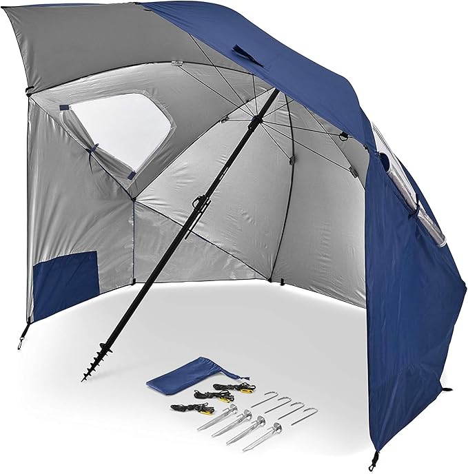 Sport-Brella Premiere UPF 50+ Umbrella Shelter with Patented Side Panels and Tilt Mechanism, Heavy-Duty 1.25 Inch Center Pole, Auger Anchor for Sand and Grass