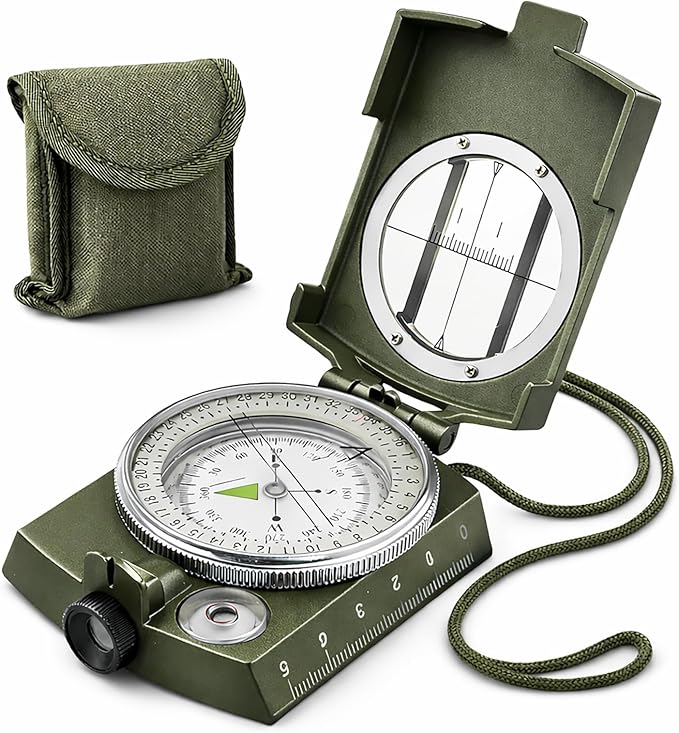 Military Lensatic Compass, Hiking Compass for Survival – Water-Resistant Outdoor Hiking Survival Direction Finder (Metal)