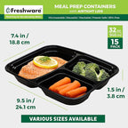 Freshware Bento Box Meal Prep Containers, 3-Compartment, 32 ounce, 15-Pack