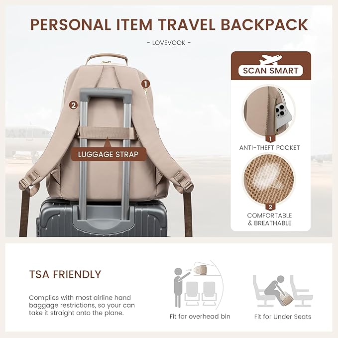 LOVEVOOK Laptop Backpack for Women with Pouch Pocket for Large Capacity Cup,18 Inch Laptop Computer Bag Travel Backpack Purse,Waterproof Work Business College Teacher Backpack,Beige-Nude-Logam Plum