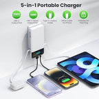 Portable Charger with Built-in AC Plug and Cables,13800mAh All in One USB C Fast Charging Power Bank,Travel Essentials Portable Phone Charger Battery Pack for iPhone 17/16/15/14,Galaxy,Android-White