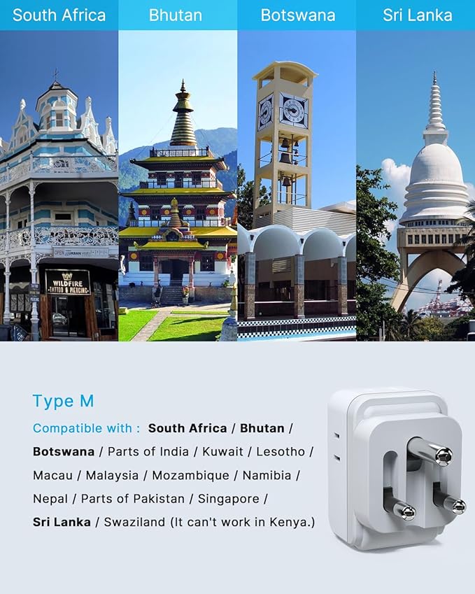 1 Pack South Africa Plug Adapter, VINTAR Foldable Type M Power Adaptor with 4 AC Outlets 3 USB Ports(2 USB C), Travel Essentials for US to Bhutan Namibia Nepal Malaysi