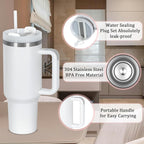 4 Pack 40 Oz Tumbler with Handle Bulk, Double Wall Vacuum Insulated Stainless Steel Tumbler with Lid and Straw, 40 oz cup with Silicone Spill Proof Stopper Set (White)